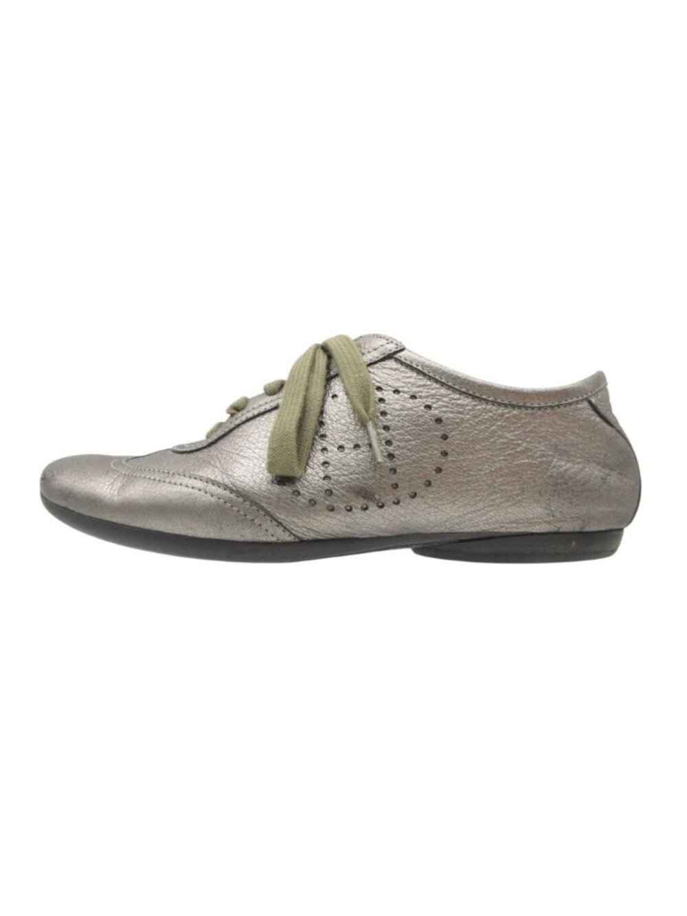 Hermes Sneakers H Perforated Logo Metallic Leather Shoes Low Cut Silver
